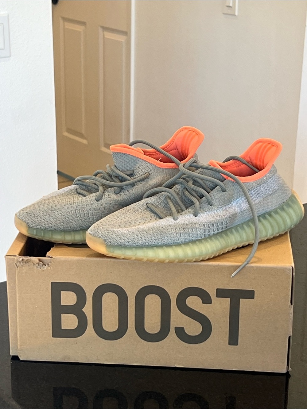 adidas Kids Grey Knit Sneakers with Bright Orange Collar